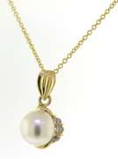 Fancy 14kt Yellow Gold Pearl and CZ Necklace