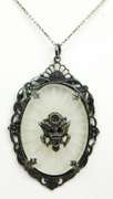 Antique Sterling Camphor Glass Pluribus Unum Pendant & Chain