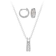Sterling Silver CZ Stone Journey Pendant and Huggie Earrings Set