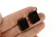 14K Yellow Gold 1960's Square Retro Smoky Quartz Cube Cuff Links