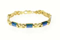 14K Yellow Gold Squared Black Opal Inlay Criss Cross Link Bracelet