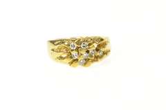 14K Yellow Gold Textured Nugget Diamond Inset Cluster Ring