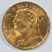 Superb Gem BU 1935-B Swiss 20 Francs Gold Piece