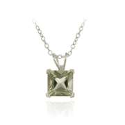 Sterling Silver 1.65ct. TGW Green Amethyst 7mm Square Solitaire Pendant, 18"