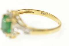 14K Yellow Gold Oval Emerald Diamond Halo Bypass Ring