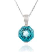 Sterling Silver 3.6ct Aquamarine CZ Octagon Solitaire Pendant