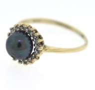 Charming Black Pearl and Diamond Halo Ring
