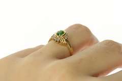 14K Yellow Gold Ornate Classic Emerald Accent Bypass Ring