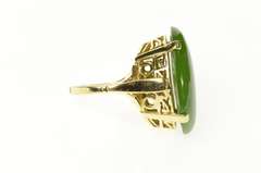 14K Yellow Gold Oval Ornate Jade Cabochon Statement Cocktail Ring
