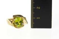 10K Yellow Gold Oval Peridot Classic Simple Bypass Statement Ring