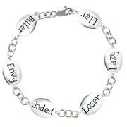 Sterling Silver 'Bitter' 'Envy' 'Jaded' 'Loser' Lazy' 'Liar' Letter Rolo Link Bracelet