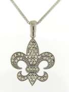 Elegant 14kt WG Fleur De Lis Pendant on Chain Necklace