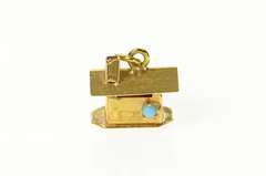 18K Yellow Gold 3D Victorian Turquoise Inset House Cabin Charm/Pendant