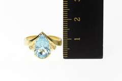 14K Yellow Gold Pear Blue Topaz Statement Diamond Accent Ring