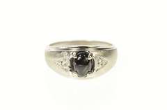 14K White Gold Retro Black Star Sapphire Diamond Accent Ring