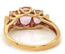 Fun & Flirty Yellow Gold 3-Stone Pink Topaz Ring with Diamond Accents
