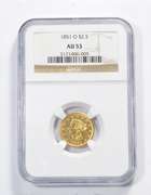 AU53 1851-O $2.50 Liberty Head Gold Quarter Eagle - Graded NGC