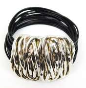 Chunky & Hip Sterling & Black Leather Cuff Bracelet