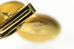 14K Yellow Gold 1960's Diamond Star Inset Oval Classic Cuff Links