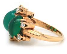 Intriguing Vintage 14kt YG Chrysoprase and Diamond Ring