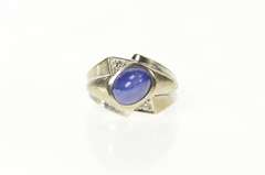 14K White Gold Retro 1960's Blue Syn. Star Sapphire Diamond Ring