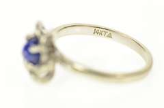 14K White Gold Retro Syn. Blue Star Sapphire Floral Twist Ring