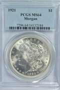 Blazing near Gem BU 1921 Morgan Silver Dollar PCGS MS64