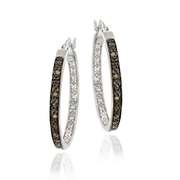 Sterling Silver .10ct. TDW Champagne Diamond 22mm Hoop Earrings