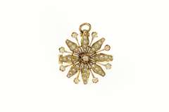14K Yellow Gold Victorian Seed Pearl Diamond Accent Sun Pendant/Pin