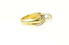 18K Yellow Gold Pearl Wavy Diamond Accent Statement Ring