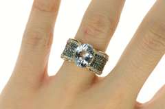 14K Yellow Gold Oval Blue Topaz Pave White & Blue Diamond Ring