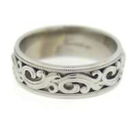 Amazing 14kt White Gold Artcarved Comfort Fit Scroll Band
