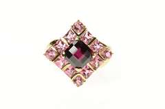 10K Yellow Gold Faceted Cushion Garnet Pink Topaz Halo Ring