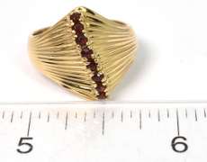 Interesting Textured Garnet Ring in 14KT Yellow Gold