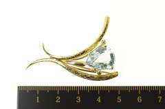 18K Yellow Gold Pear Aquamarine Ornate Curved Statement Pin/Brooch
