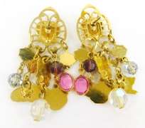 Vintage Kirks Folly Dangly Crystal Cat Earrings