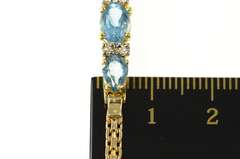 14K Yellow Gold Three Stone Blue Topaz Diamond Bar Link Bracelet