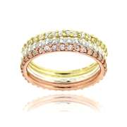 Sterling Silver Tri-Color Stackable CZ Eternity Band Ring Set