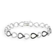 Silver Tone Black Diamond Accent Open Heart Link Bracelet
