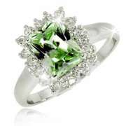 Sterling Silver Olive Green CZ & Clear CZ Ring