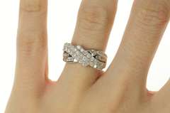 14K White Gold 0.86 Ctw Wavy Pave Diamond Criss Cross Band Ring