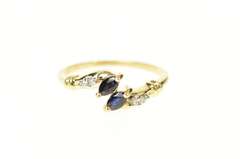 14K Yellow Gold Marquise Natural Sapphire Diamond Bypass Ring