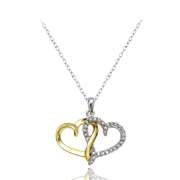 18K Gold over Silver 1/4ct Diamond Two-Tone Double Heart Necklace