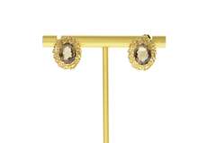 14K Yellow Gold Smoky Quartz Oval Twist Trim Stud Earrings