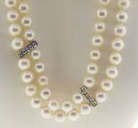 Fabulous Double Strand Diamond Station Pearl Necklace