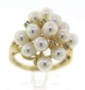 Beautiful Pearl and Diamond Cluster Ring