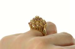 14K Yellow Gold 1960's Ornate Ruby Diamond Halo Cocktail Ring