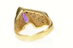 14K Yellow Gold Pear Amethyst Diamond Geometric Men's Ring