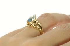 14K Yellow Gold Marquise Blue Topaz Ornate Cocktail Ring