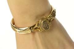 Gold Filled Victorian JL Monogram Ornate Photo Locket Bracelet